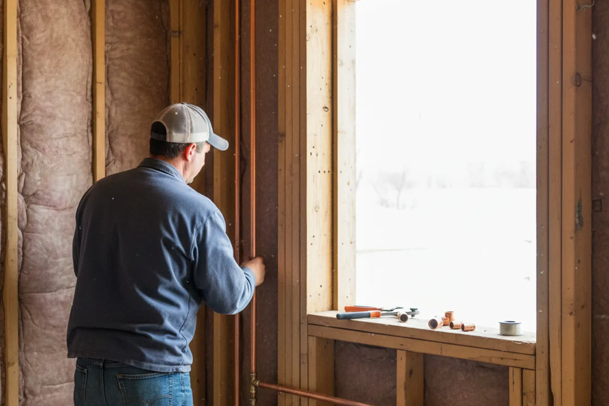 Licensed plumber running new copper supply lines in a Freelandville home