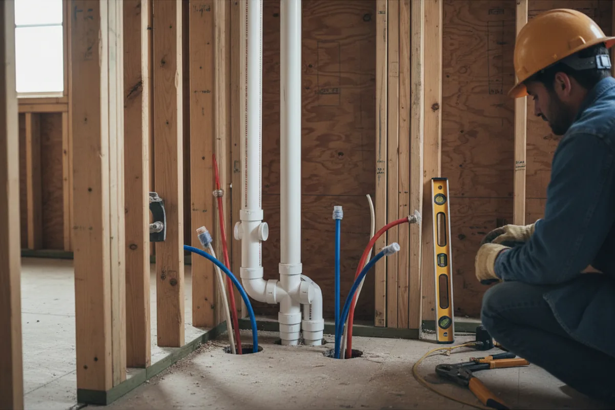 Drain and supply rough-in during Leak Detection in Freelandville